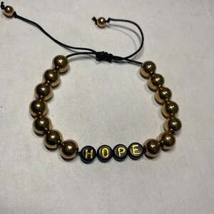 Adjustable Gold Beaded Letter Bracelet - HOPE Word Charm with Black Cord